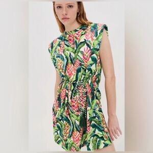 NWT farm Rio Heliconia /Tropical Botanical print mini dress 100%organic cotton